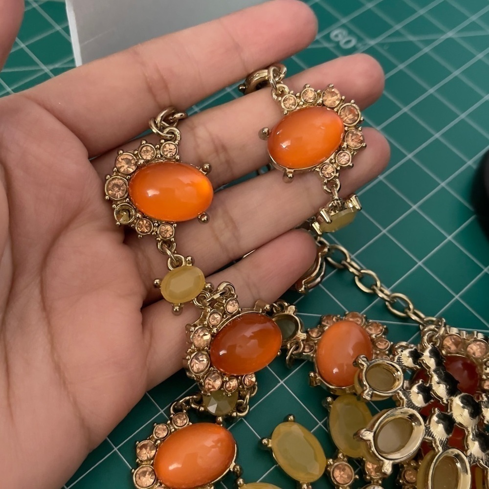 Talbots Statement Orange Yellow Cabochon Necklace - image 5